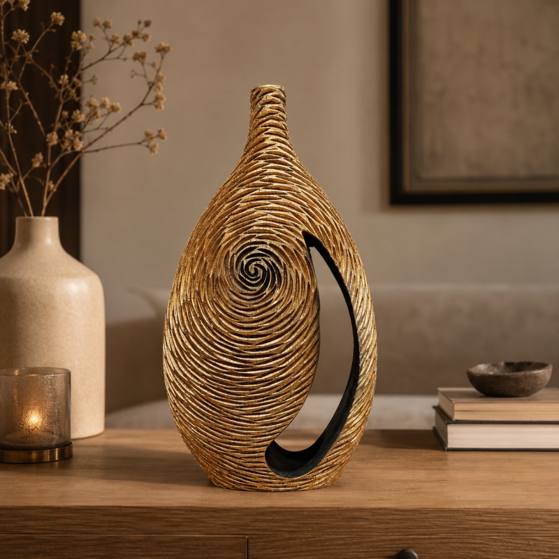 Luimera Desenli Uzun Vazo 47Cm Altın
