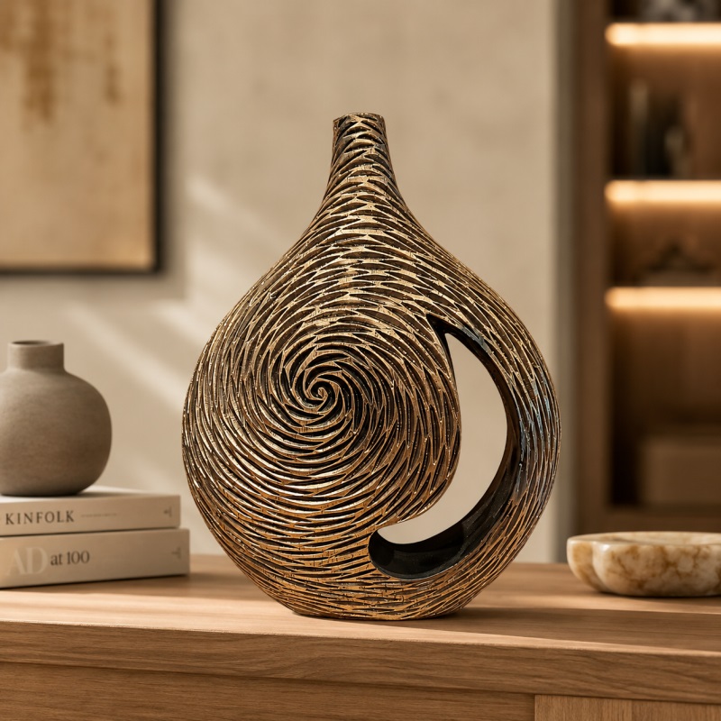 Luimera Desenli Tombul Vazo 37Cm Antik