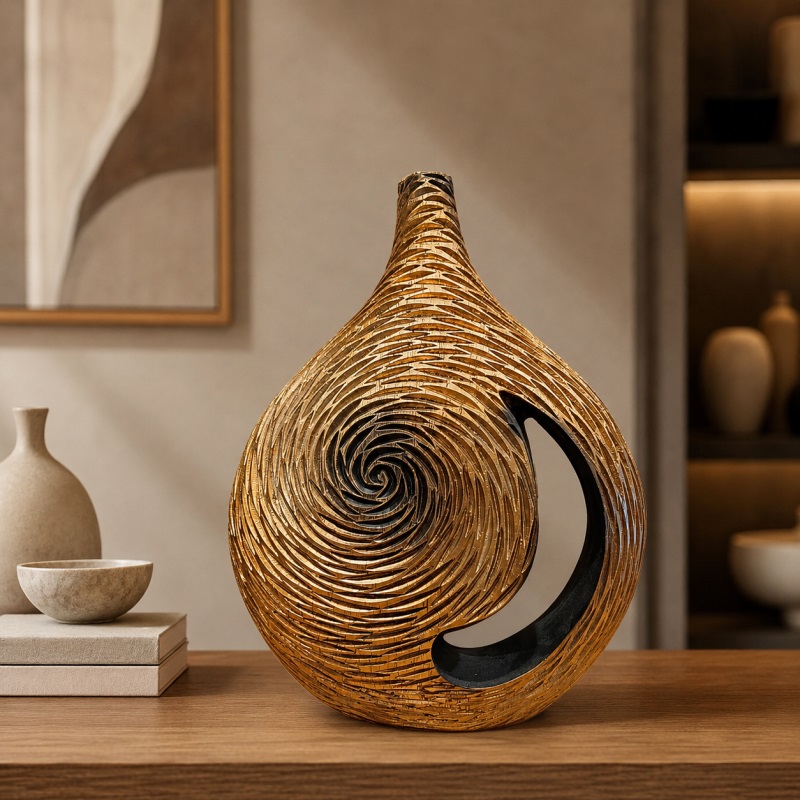 Luimera Desenli Tombul Vazo 37Cm Altın