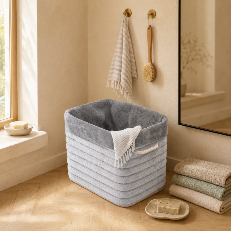 Gönül Kadife Bambu Çamaşır Sepeti Gri 34X24x27cm
