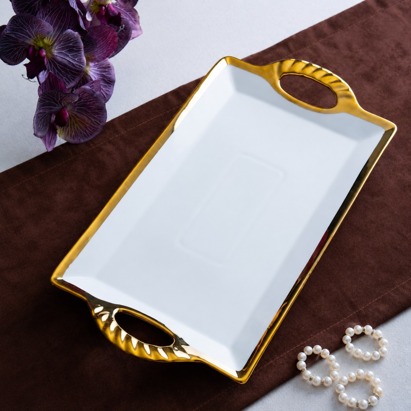 Acar Arven Porselen Tepsi 24X46cm Gold