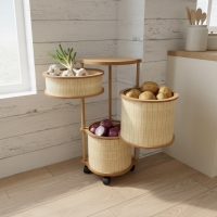 Luimera Ahsap Akça 3Lü Yuvarlak Patates Sogan Sarmisaklik