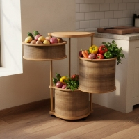 Luimera Ahsap Kemençe 3Lü Yuvarlak Patates Sogan Sarmisaklik