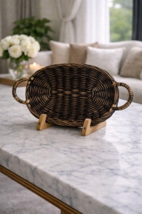 Luimera Küçük Hasir Tepsi Siyah 17X32cm