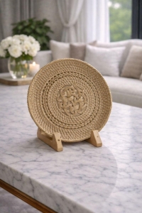 Luimera Küçük Hasir Yuvarlak Dekoratf Tabak Beyaz 23X23cm