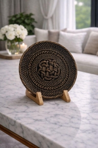 Luimera Küçük Hasir Yuvarlak Dekoratif Tabak Siyah 23X23cm