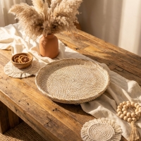 Luimera Büyük Hasir Yuvarlak Dekoratif Tabak Beyaz 30X30cm