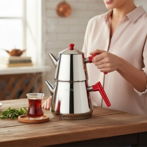 Akdeniz Piramit Orta Boy Çaydanlik Takimi Bakalit Kulp