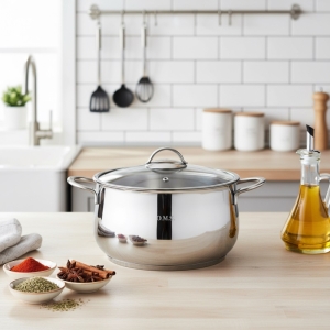 Oms 20 X 10 Cm Cam Kapak Derin Tencere