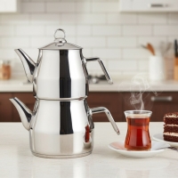 Oms 4Pcs Çelik Çaydanlik 8103 Xl Maxi Boy. (Çelik Sapli)