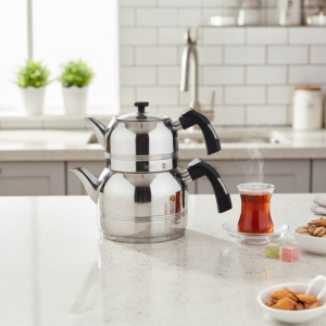 Oms - 4 Pcs Kusakli Çaydanlik Takimi - Siyah-Bakalit Medium