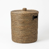 Panali Yuvarlak Kapakli Hasir Çamasir Sepeti Black Xl 45X50cm