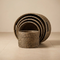 Panali Yuvarlak Kapakli Hasir Çamasir Sepeti Black Xl 45X50cm