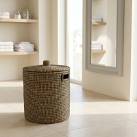 Panali Yuvarlak Kapakli Hasir Çamasir Sepeti Black Xl 45X50cm