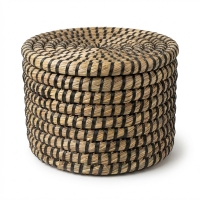 Panali Yuvarlak Kapakli Hasir Sepet Black S 25X17cm