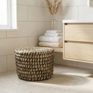 Panali Yuvarlak Kapakli Hasir Sepet Black S 25X17cm