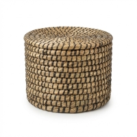 Panali Yuvarlak Kapakli Hasir Sepet Black M 30X21cm