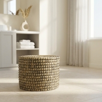 Panali Yuvarlak Kapakli Hasir Sepet Black M 30X21cm