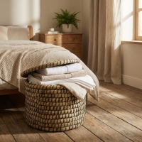 Panali Yuvarlak Kapakli Hasir Sepet Black M 30X21cm