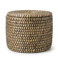 Panali Yuvarlak Kapakli Hasir Sepet Black L 35X25cm