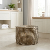 Panali Yuvarlak Kapakli Hasir Sepet Black L 35X25cm