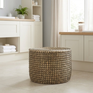 Panali Yuvarlak Kapakli Hasir Sepet Black L 35X25cm