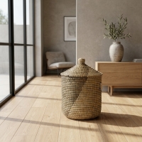 Panali Beyaz&Siyah Çamair Sepeti Küçük Pnlscp54