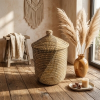 Panali Beyaz&Siyah Çamair Sepeti Küçük Pnlscp54