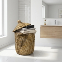 Panali Beyaz&Siyah Çamair Sepeti Küçük Pnlscp54