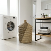 Panali Beyaz&Siyah Çamasir Sepeti Büyük Pnlscp54