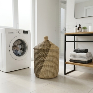 Panali Beyaz&Siyah Çamasir Sepeti Büyük Pnlscp54