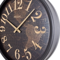 Regal Dünya Haritali Netal Duvar Saati Siyah