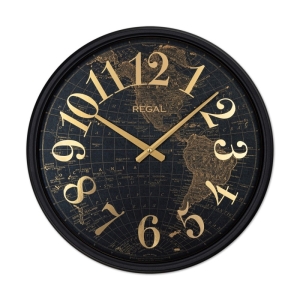 Regal Dünya Haritali Netal Duvar Saati Siyah