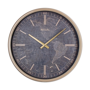 Regal Dünya Haritali Metal Eskitme Saat 50 Cm