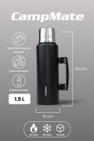 Cooker Kulplu Çelik Termos Siyah 1,5 Lt