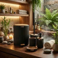 Okyanus Kovali 5 Li Banyo Seti Siyah&Ahsap