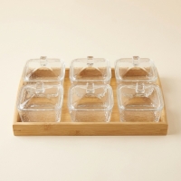 Gönül 6 Li Bambu Tepsili Cam Kahvaltilik / Çerezlik