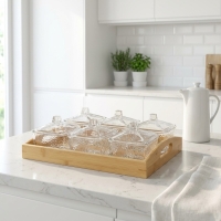 Gönül 6 Li Bambu Tepsili Cam Kahvaltilik / Çerezlik