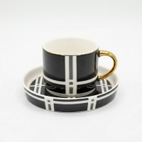 Gönül 6 Kisilik Siyah Ekose Porselen Fincan Takimi 100Ml
