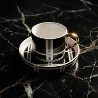 Gönül 6 Kisilik Siyah Ekose Porselen Fincan Takimi 100Ml