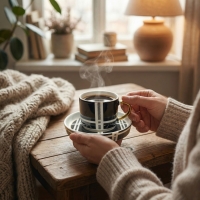 Gönül 6 Kisilik Siyah Ekose Porselen Fincan Takimi 100Ml