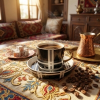 Gönül 6 Kisilik Siyah Ekose Porselen Fincan Takimi 100Ml