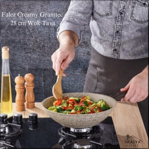 Falez Creamy Granitec 28 Cm Wok Tava Cre3021