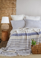 Çift Kişilik Brulee Denim Keten Yatak Örtüsü Seti