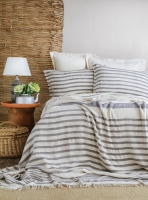 Çift Kişilik Brulee Gray Keten Yatak Örtüsü Seti