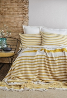 Çift Kişilik Brulee Safran Keten Yatak Örtüsü Seti