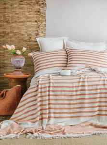 Çift Kişilik Brulee Terra Keten Yatak Örtüsü Seti