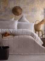 Çift Kişilik İnes Bej Yatak Örtüsü Set