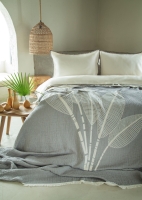 Çift Kişilik June Gri Müslin Yatak Örtülü Nevresimli Pike Takımı