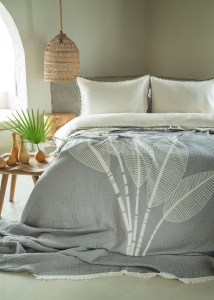 Çift Kişilik June Gri Müslin Yatak Örtülü Nevresimli Pike Takımı